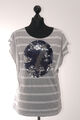 Monari Damen T-Shirt 40 grau hellgrau Motiv Rundhals Jersey mit Viskose
