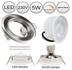 10x LED Einbauleuchte Set flach dimmbar 55mm Lochmaß Einbaustrahler 230V 5W Spot