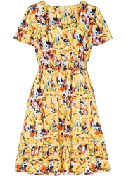 Verspieltes Kleid mit Blumenmuster Gr. 36/38 Gelb Rot Mini Freizeitkleid Neu*