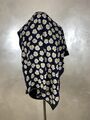 Fabric Frontline Seide Schal Seidentuch Silk Scarf Blue Navy Blume Flower Auth