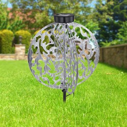 LUXUS SOLARLEUCHTE AUßENLEUCHTE GARTENLEUCHTE RUND SOLARLAMPE SILBER 77636806