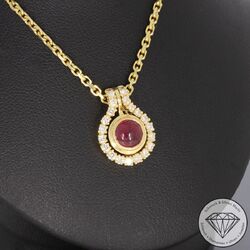 Wert 2900 € Brillant Rubin Anhänger mit Kette 14 K Gelb Gold Länge 38,5 cm xxyy