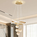 Kristall Kronleuchter 80W Einstellbare Gold Pendelleuchte Dimmbare Fernbedienung