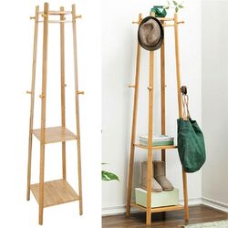 2-IN-1 Garderobenständer Kleiderständer Baumform Garderobe mit 3 Ablagen 8 Haken