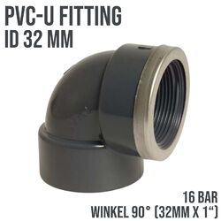 PVC-U PVC Klebe Fittings 90° Winkel Bogen Innengewinde IG Muffe PN 16 Bar