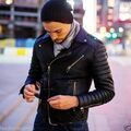 Herren Lederjacke 100% echtes Lammleder Leder Slim Fit Motorradjacke #201