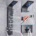 Schwarz LED Duschpaneel Edelstahl Regendusche Wasserfall Duschkopf Massage Set