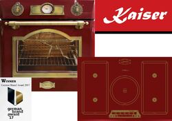 Nostalgie Herd Set Kaiser Empire Rot Einbau Backofen Induktions Kochfeld 77 cm 