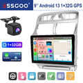 Android 13 Carplay Autoradio Für Peugeot 307 02-13 1+32G GPS 9" NAV RDS Wifi Cam