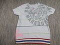 Ringspun T-Shirt Herren Medium Logo V-Ausschnitt bedruckt Tiger Logo weiß 100 % Baumwolle