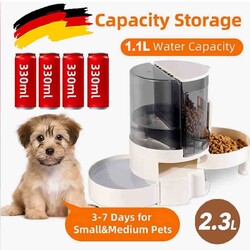2 in 1 Futterautomat 2.3L Hunde Katzen Futterspender Automatischer Pet Feeder