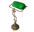 Bankerlampe, Schreibtischlampe, Schwere Tisch-Lampe, Altmessing, Glas-Schirm