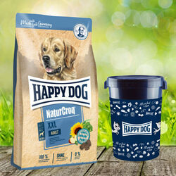 Happy Dog Premium Natur Croq XXL 15 kg + Happy Dog Futtertonne 43 Liter