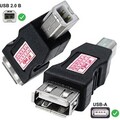 2.0 USB Adapter Verbinder Verbindung 1x A Buchse Kupplung weiblich auf B Stecker