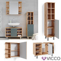 Badmöbelset Waschtischunter 80cm Spiegelschrank Midischrank große Tür Fynn Vicco