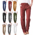 Damen Sommer Leinen Weitem Bein Hose Baumwolle Leinenhose Freizeithose Stoffhose