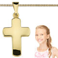 Kinder Kreuz Anhänger Echt Gold 750 zur Taufe Kommunion mit Kette Silber vergold