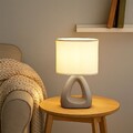 Tischlampe Tischleuchte Nachttischlampe Keramik Beistelllampe Textil grau LED