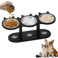 Katzennapf Erhöht Futterstation Katzen mit 3 Edelstahl Schüsseln  Holzständer...
