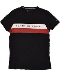 Tommy Hilfiger grafisches Herren-T-Shirt Top klein schwarz Colourblock Baumwolle BF13