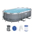Bestway Power Steel Oval Pool Set 427x250x100cm inkl Pumpe Filter Leiter Spender