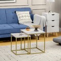 HOMCOM Couchtisch 2er-Set Beistelltisch, Kaffeetisch mit Marmoroptik Weiß