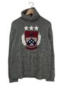 Gant Herren Strickpullover XL Grau Rollkragen Wappen