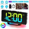 Wecker Digital Funk mit USB LED RGB Alarm Uhr Wecker Dimmbar Tischuhr Wanduhr-DE