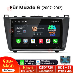 8-Kern 4G+64G Android13 Autoradio Für Mazda 6 GH GG 2007-12 GPS Navi DAB Carplay