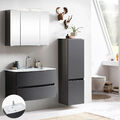 Badezimmermöbel Waschtisch Set matt grau LED-Spiegelschrank Midischrank Gäste-WC