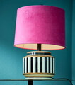 Tischleuchte Retro Lampe Streifen schwarz weiß Schirm pink 48cm Lampe E27