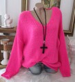 Italy Warme Kuschel Strick Pullover Grob Pulli Neon-Pink Einheitsgrösse 36 38 40