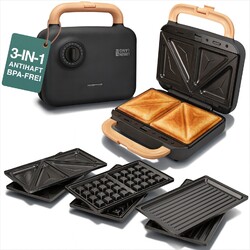 LEBENLANG Sandwichmaker 3in1 | Waffeleisen, Sandwich & Kontaktgrill | 750W