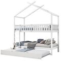 Kinderbett 90x200 cm Hausbett Hochbett Holz Etagenbett mit Schiebebett