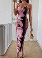 Damen Maxikleid mit geschwungenen Muster, körperbetont, Sommerkleid, elegant