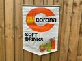 Original Vintage 70er Corona kohlensäurehaltiges Getränk nicht Emaille Schild Shop Werbung 2-seitig