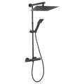 Regendusche Set mit Thermostat Duscharmatur Duschsystem Kopfbrause Schwarz Eckig