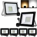 LED Fluter mit Bewegungsmelder Stecker 10-100W Außen Strahler Scheinwerfer IP65