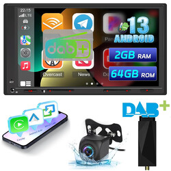 DAB+64GB 7" 2DIN Android 13 Kabellos CarPlay AutoRadio GPS Wifi+Mikrofon+Kamera