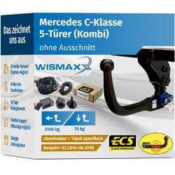 ANHÄNGERKUPPLUNG vert. abnehmbar für Mercedes C-Klasse 14-18 +13pol ESatz ECS