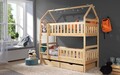 Etagenbett 90x200 Kinderbett mit Dach Hausbett Stockbett KIEFER inkl.Matratze