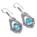 Swiss Blau Topas Edelstein Handgemacht 925 Sterlingsilber Schmuck Ohrring 4.2cm