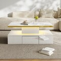 Couchtisch mit LED Leuchten Hochglanz Wohnzimmertisch Kaffeetisch mit Schubladen