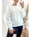 Strickpullover Chiffon Rüschen mit Kristallstein Rautenverzierung Ärmel