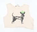 Atmosphere Damen-T-Shirt beige Polyester kurz geschnitten Größe 12 Rundhalsausschnitt - Hund