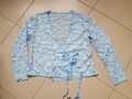 UNIKAT Wickelbluse jacke Shirt Aus Bestickter Spitze Hellblau GR. 38 -40