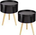 ONVAYA® | 2 x Beistelltisch aus Holz | Schwarz / Holz | Ø 35 cm | Couchtisch 