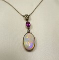 Opal Diamant Anhänger mit Kette 800 Silber + 585 Gold 0,38ct / CU 319(53)