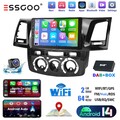 9" Autoradio DAB+ Android 14 2+64G Carplay GPS BT KAM Für Toyota Hilux 2005-2014