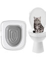 Cat Litter Box Plastic Puppy Kitten WC Toilet Trainer Pet Products Grey + Mat